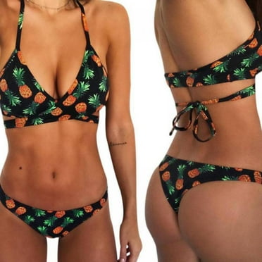 Mujeres Push Up Swimsuit Back Strappy Pineapple Print Bikini Set Beachwear Mujeres Push Up Swimsuit Back Strappy Pineapple Print Bikini Set Beachwear